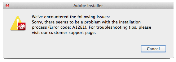 Adobe Installer Error A12E1