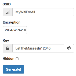 Enter your wireless network info on the QiFI website to generate your QR code.